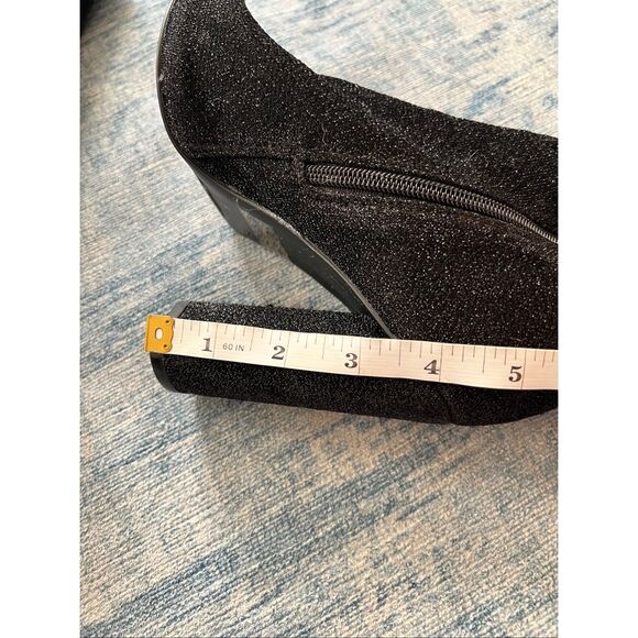 Qupid Black Sparkle Fabric Peep Toe Side Zip Block Heel Boots Size 6 - Picture 11 of 12